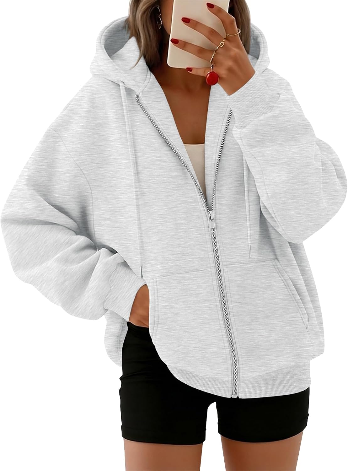 Women's Oversized Zip-Up Fleece Hoodie Sweatshirt