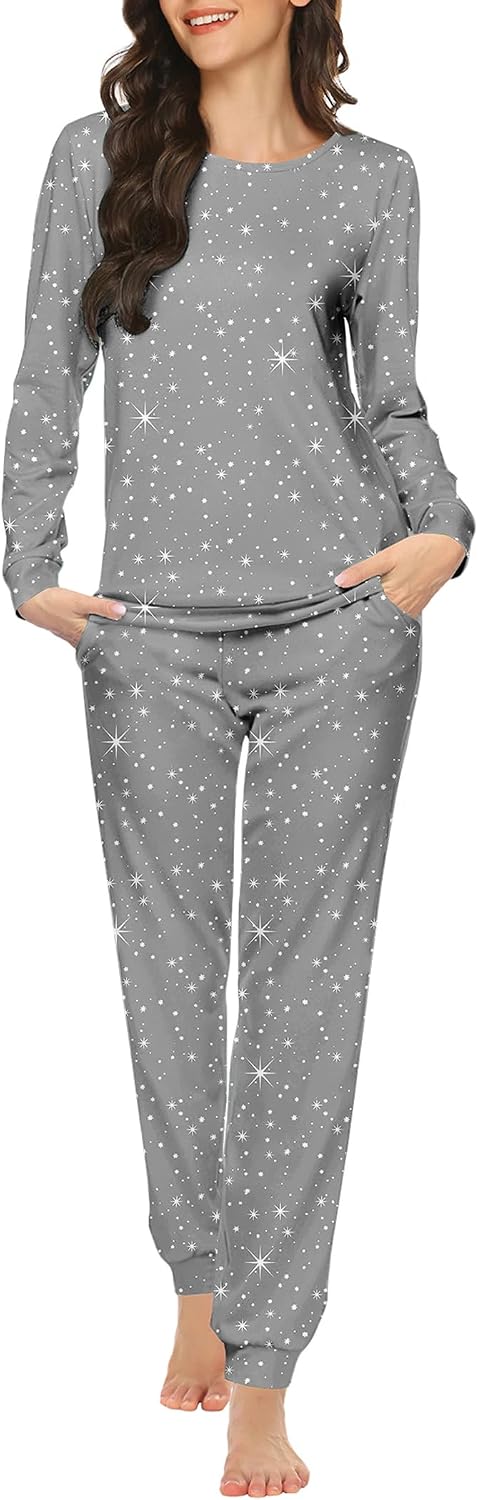 Ekouaer Womens Jogger Pajama Sets Long Sleeve Sleepwear Lounge Sets XS-XXL