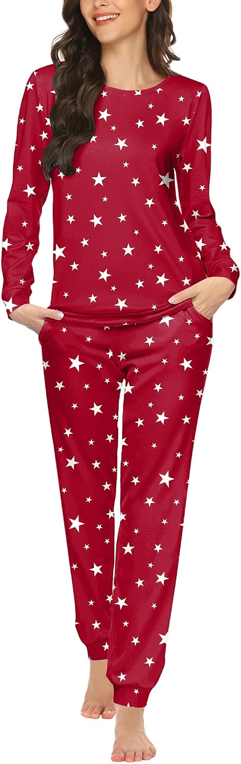 Ekouaer Womens Jogger Pajama Sets Long Sleeve Sleepwear Lounge Sets XS-XXL