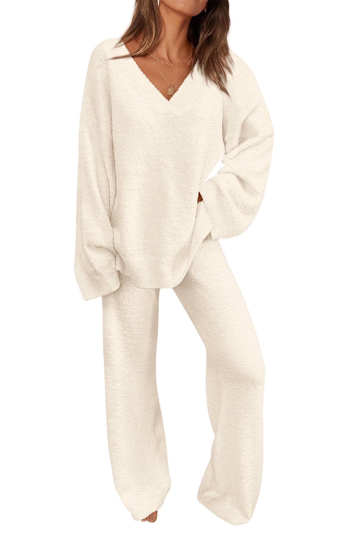 PRETTYGARDEN Lounge Sets for Women Fall 2 Piece Fuzzy Sweater Pajama Set