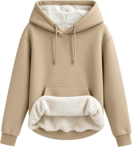 Women's Sherpa Lined Hoodie, Warm Fleece Pullover Sweatshirt with Pocket