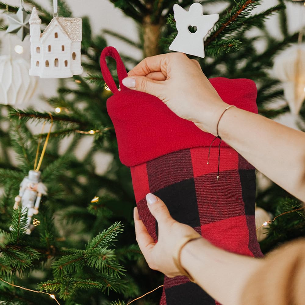 6 Pack Christmas Stockings18 Large Red Plush Christmas Stockings with White Faux Fur Cuff, Soft Thick Xmas Hanging Stockings for Fireplace Mantel, Family Holiday Decorations