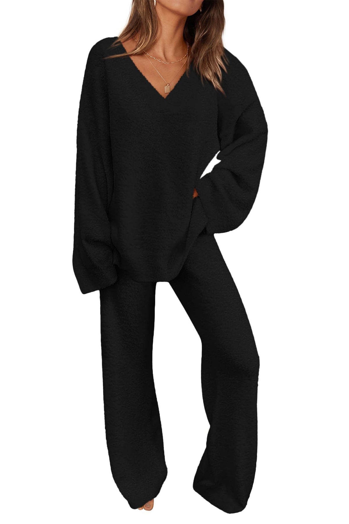 PRETTYGARDEN Lounge Sets for Women Fall 2 Piece Fuzzy Sweater Pajama Set