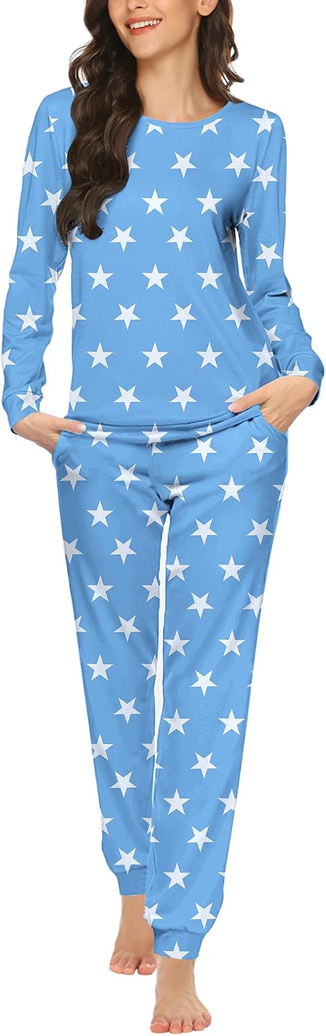 Ekouaer Womens Jogger Pajama Sets Long Sleeve Sleepwear Lounge Sets XS-XXL