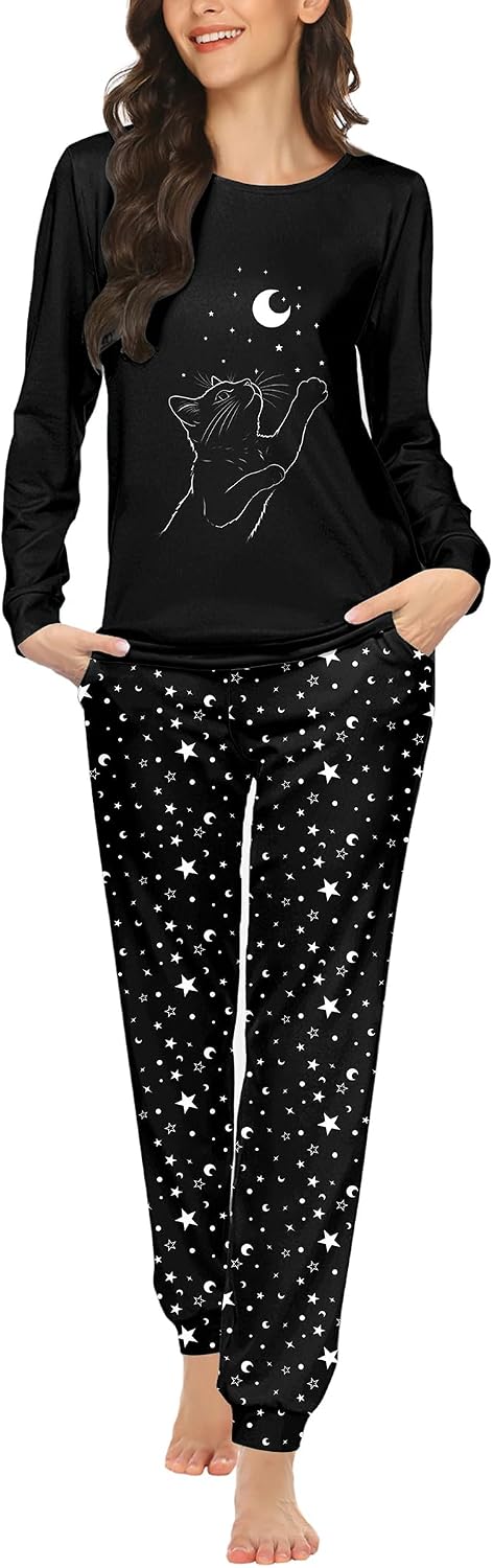 Ekouaer Womens Jogger Pajama Sets Long Sleeve Sleepwear Lounge Sets XS-XXL
