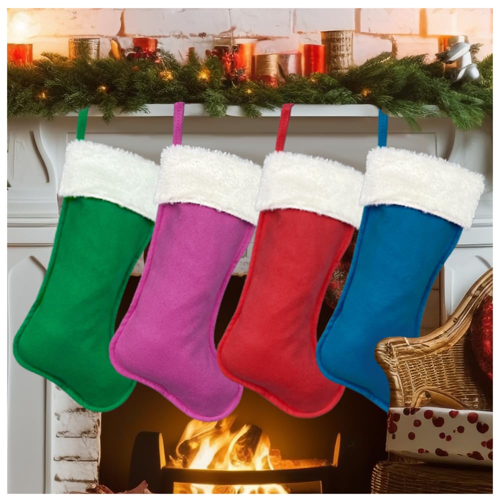 6 Pack Christmas Stockings18 Large Red Plush Christmas Stockings with White Faux Fur Cuff, Soft Thick Xmas Hanging Stockings for Fireplace Mantel, Family Holiday Decorations