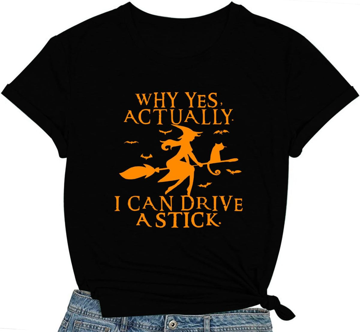 Women Halloween Shirt Why Yes I Can Drive A Stick Tshirt Halloween Witch Sarcastic Tee Tops