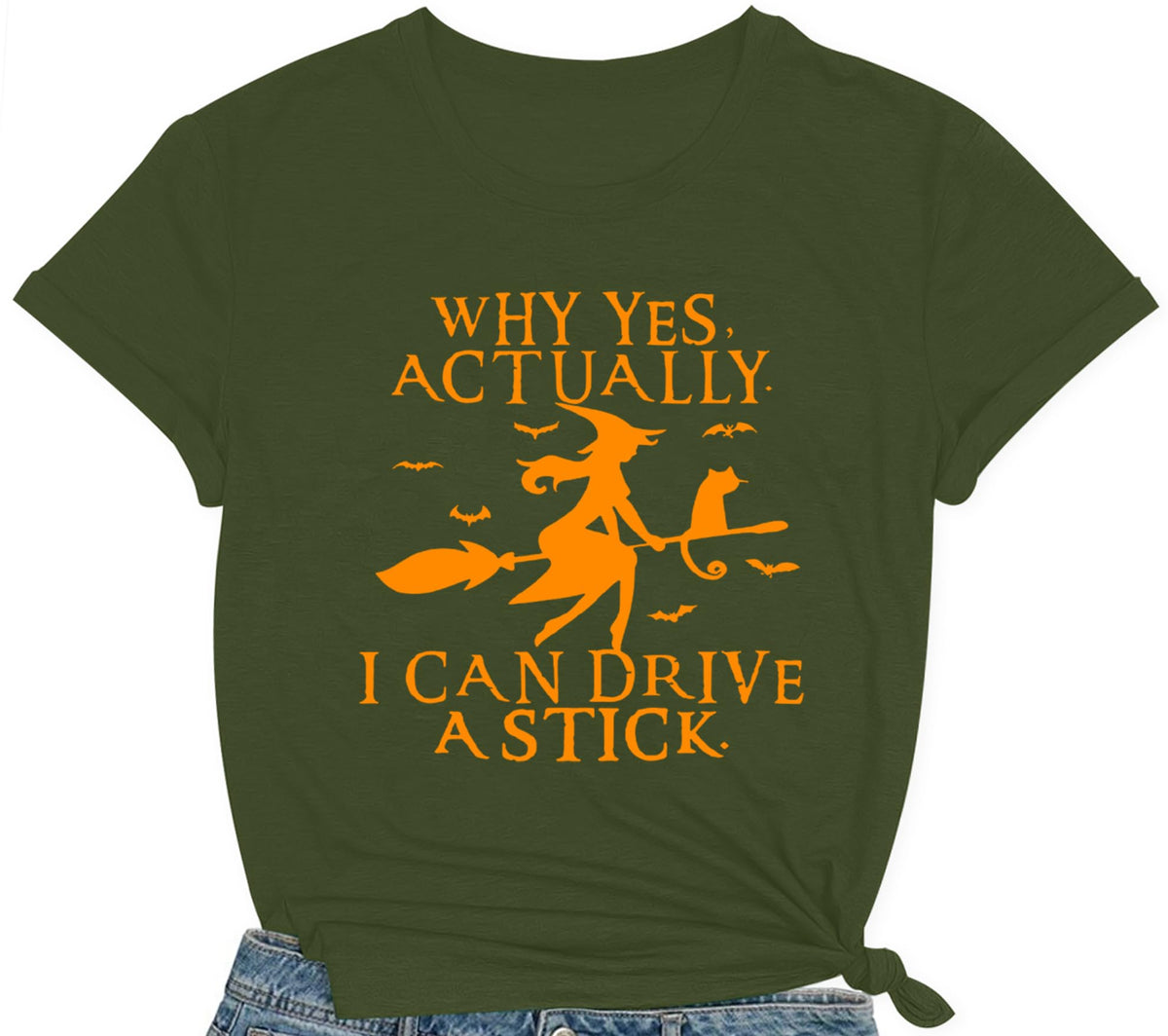 Women Halloween Shirt Why Yes I Can Drive A Stick Tshirt Halloween Witch Sarcastic Tee Tops