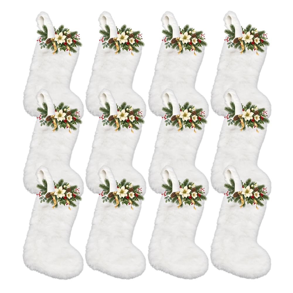 6 Pack Christmas Stockings18 Large Red Plush Christmas Stockings with White Faux Fur Cuff, Soft Thick Xmas Hanging Stockings for Fireplace Mantel, Family Holiday Decorations