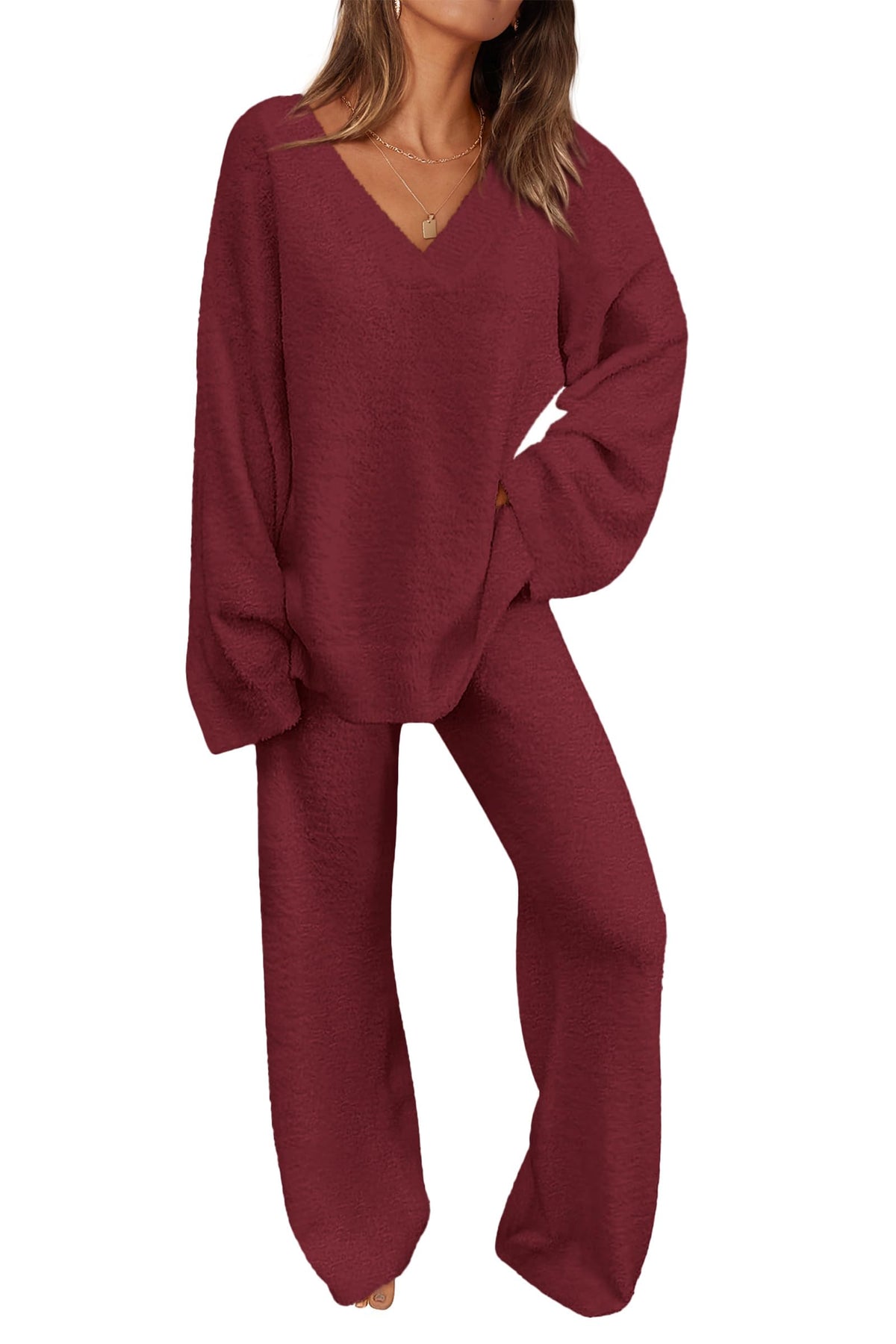 PRETTYGARDEN Lounge Sets for Women Fall 2 Piece Fuzzy Sweater Pajama Set