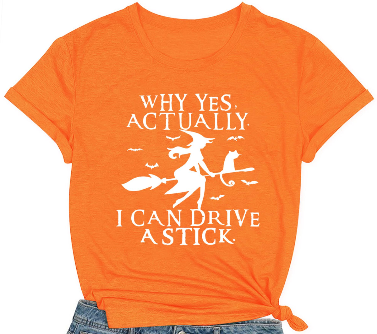 Women Halloween Shirt Why Yes I Can Drive A Stick Tshirt Halloween Witch Sarcastic Tee Tops