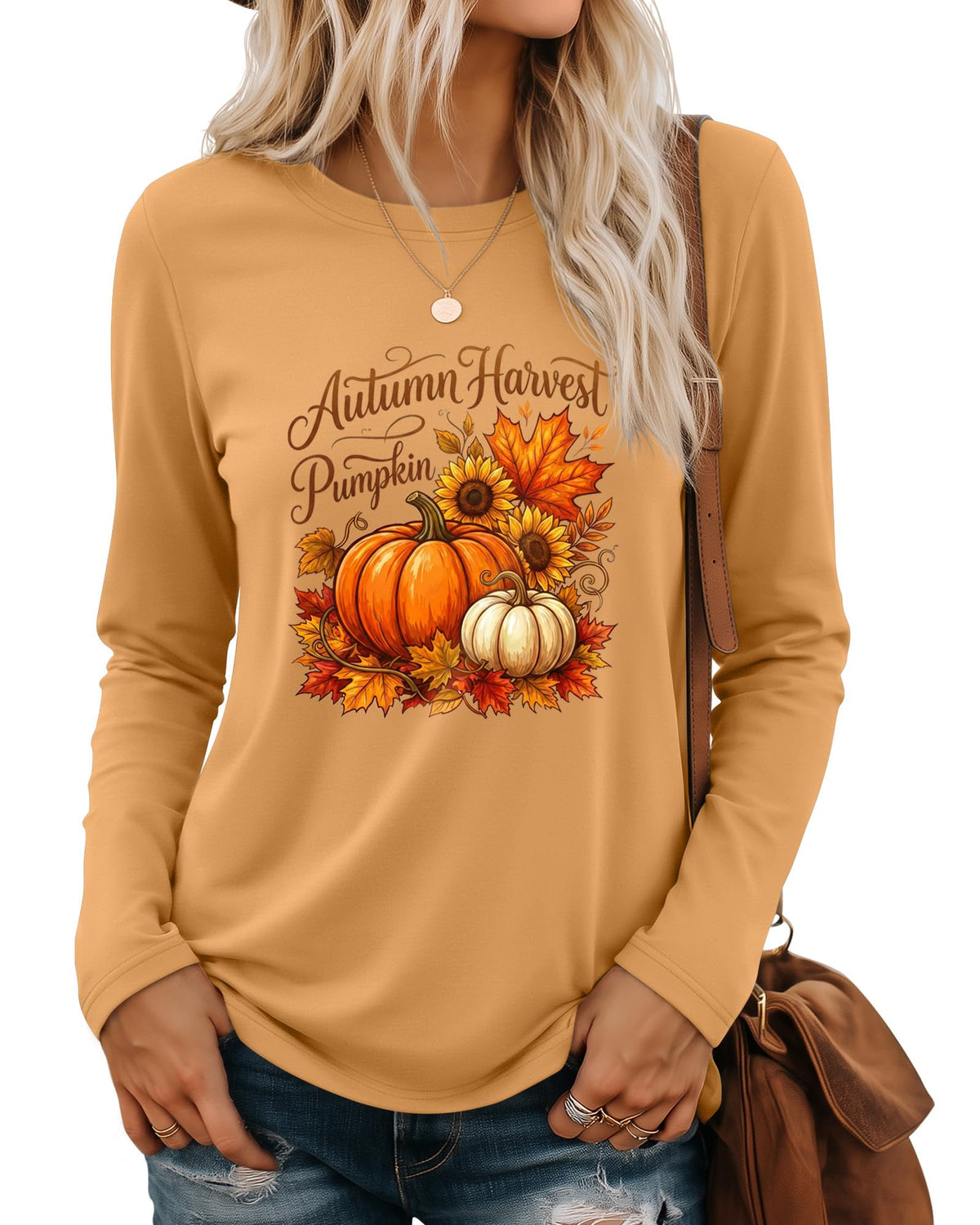 Huukeay Fall Shirts for Women Pumpkin Long Sleeve Tops