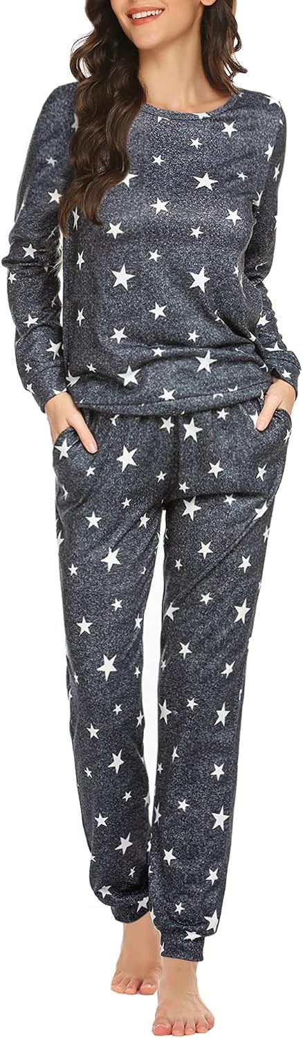 Ekouaer Womens Jogger Pajama Sets Long Sleeve Sleepwear Lounge Sets XS-XXL