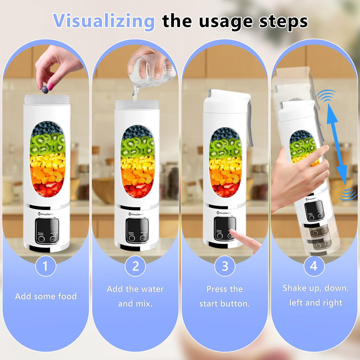 EASYSPEED Portable Blender Electric USB-C, 500ML Personal Juicer for Shakes, 12 Blades, 1500mAh Rechargeable, BPA Free, 18oz Small Blender with Leakproof Lid & Sip Spout, Mixing, Compact