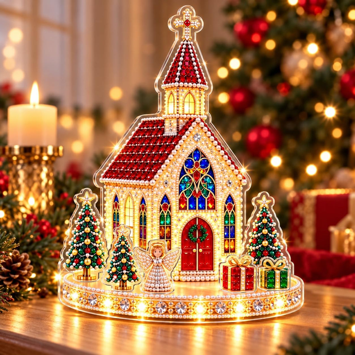 DIY Diamond Painting Christmas Ice Castle Light-Up Tabletop Decor for Adult