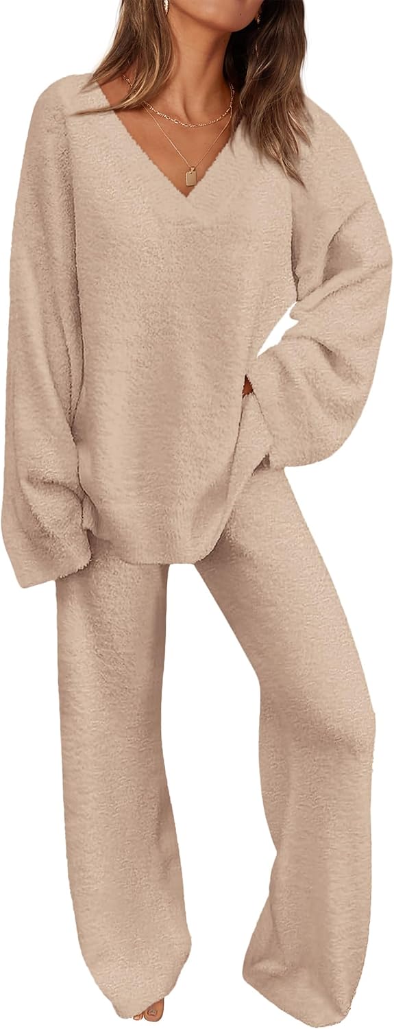 PRETTYGARDEN Lounge Sets for Women Fall 2 Piece Fuzzy Sweater Pajama Set