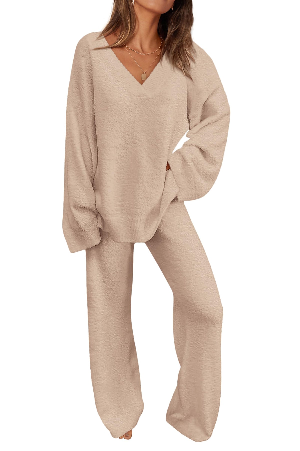 PRETTYGARDEN Lounge Sets for Women Fall 2 Piece Fuzzy Sweater Pajama Set