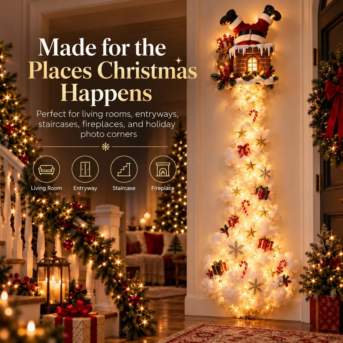 Christmas Magic Trail Wall Light -3D LED Glowing Christmas Scene Wall Decoration, Santa Sleigh Reindeer Hanging Decoration Indoor Holiday Decor for Living Room, Festive Xmas Gift，Train