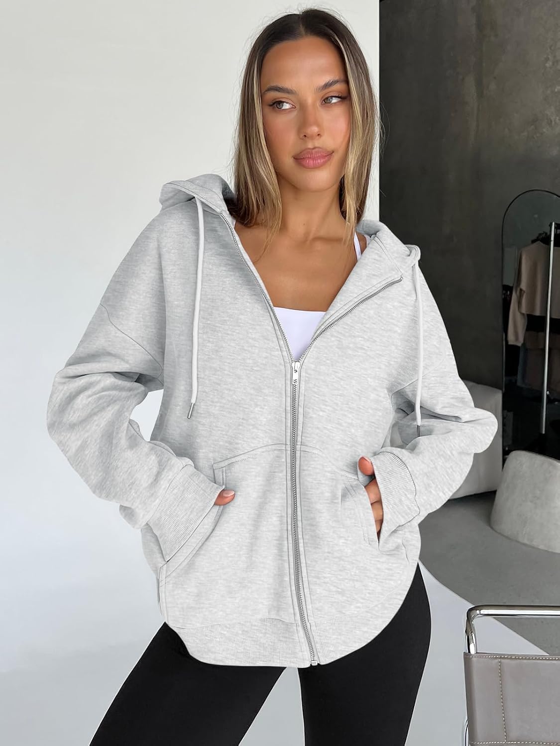 Women's Oversized Zip-Up Fleece Hoodie Sweatshirt