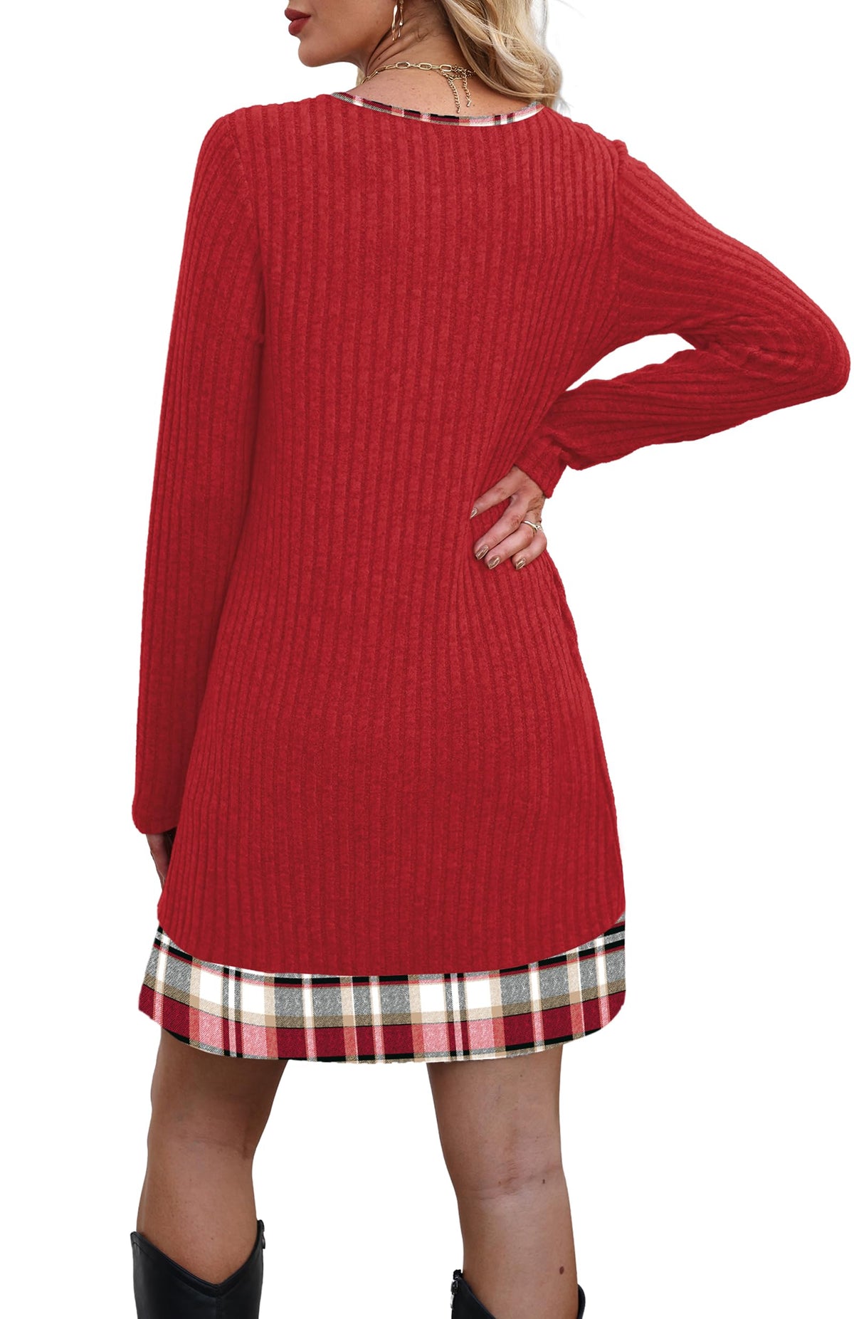 OFEEFAN Fall Dresses for Women 2026 Long Sleeve Sweater Dress Color Block
