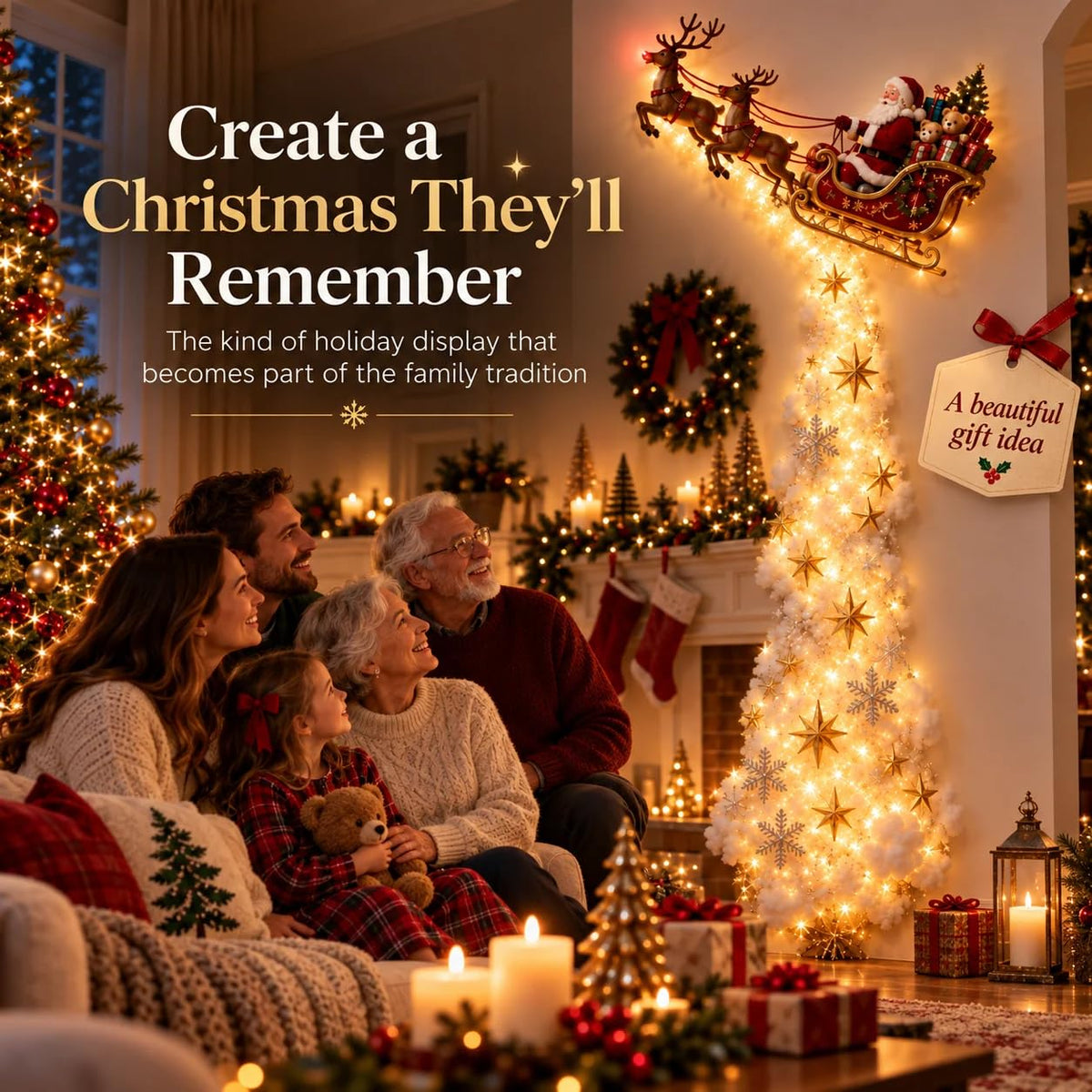 Christmas Magic Trail Wall Light -3D LED Glowing Christmas Scene Wall Decoration, Santa Sleigh Reindeer Hanging Decoration Indoor Holiday Decor for Living Room, Festive Xmas Gift，Train