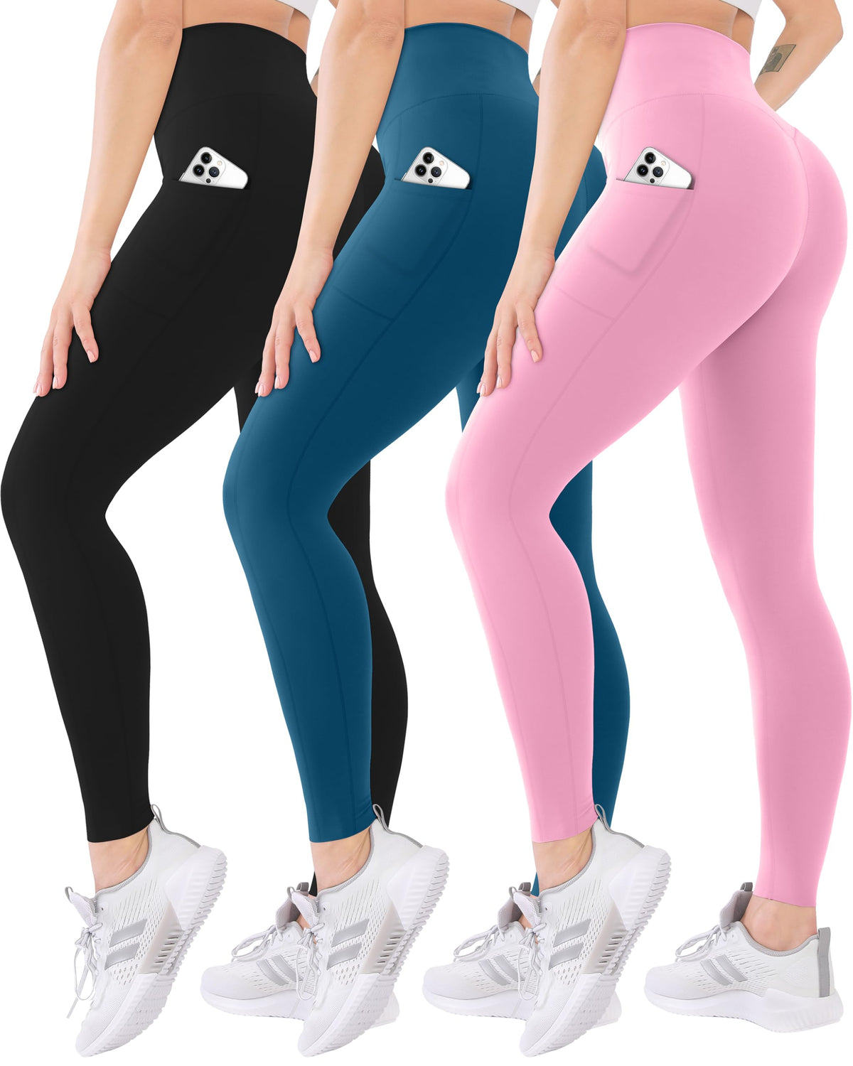 Blisset 3 Pack High Waisted Leggings for Women with Pockets Soft Active Compression Pants for Yoga Running & Daily Wear