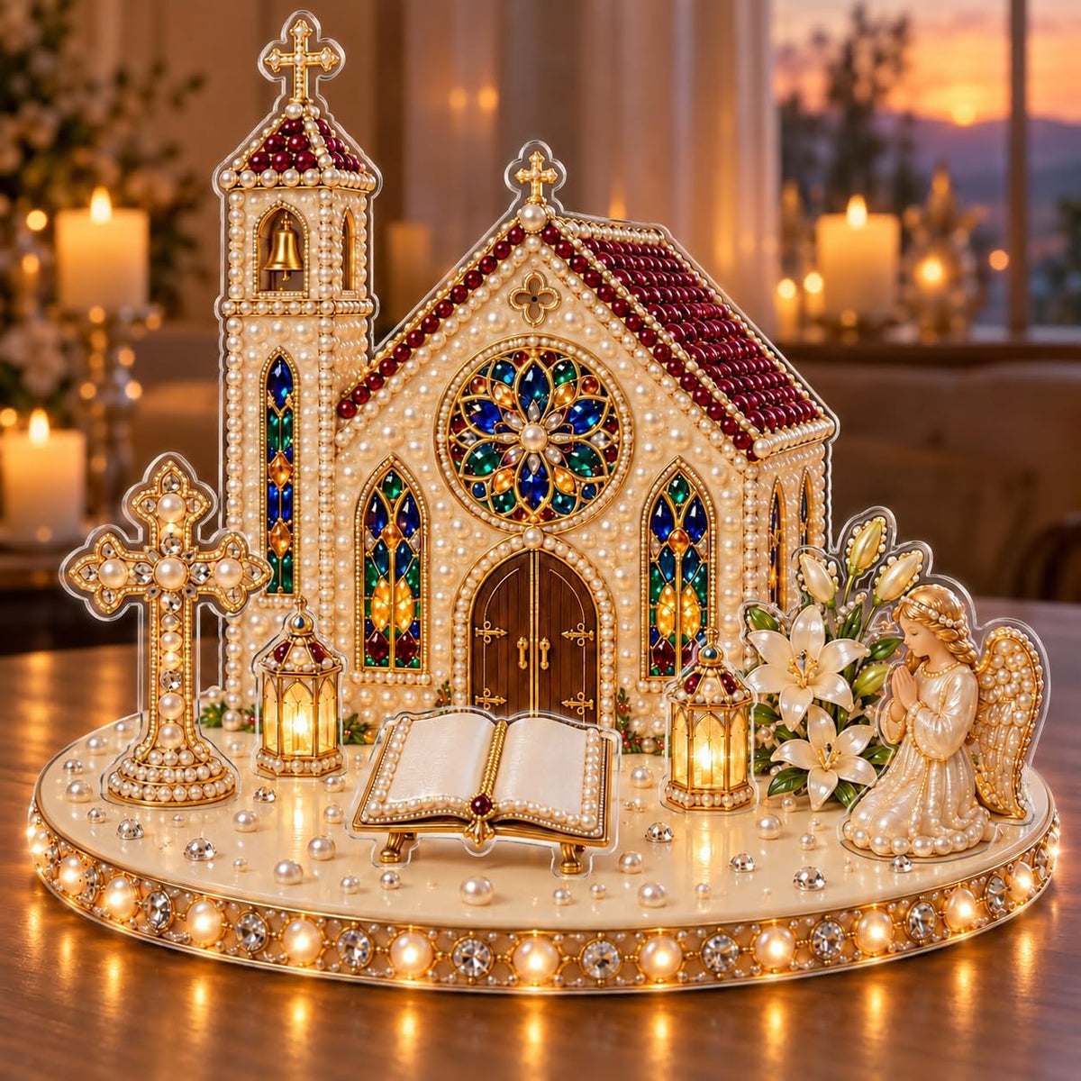 DIY Diamond Painting Christmas Ice Castle Light-Up Tabletop Decor for Adult