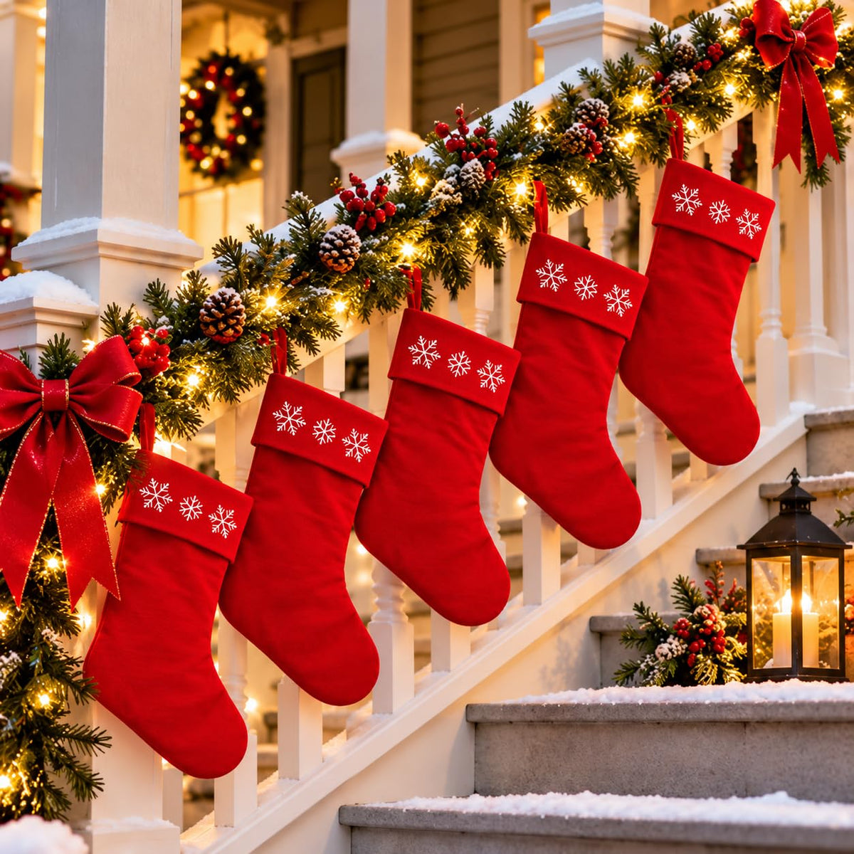 6 Pack Christmas Stockings18 Large Red Plush Christmas Stockings with White Faux Fur Cuff, Soft Thick Xmas Hanging Stockings for Fireplace Mantel, Family Holiday Decorations