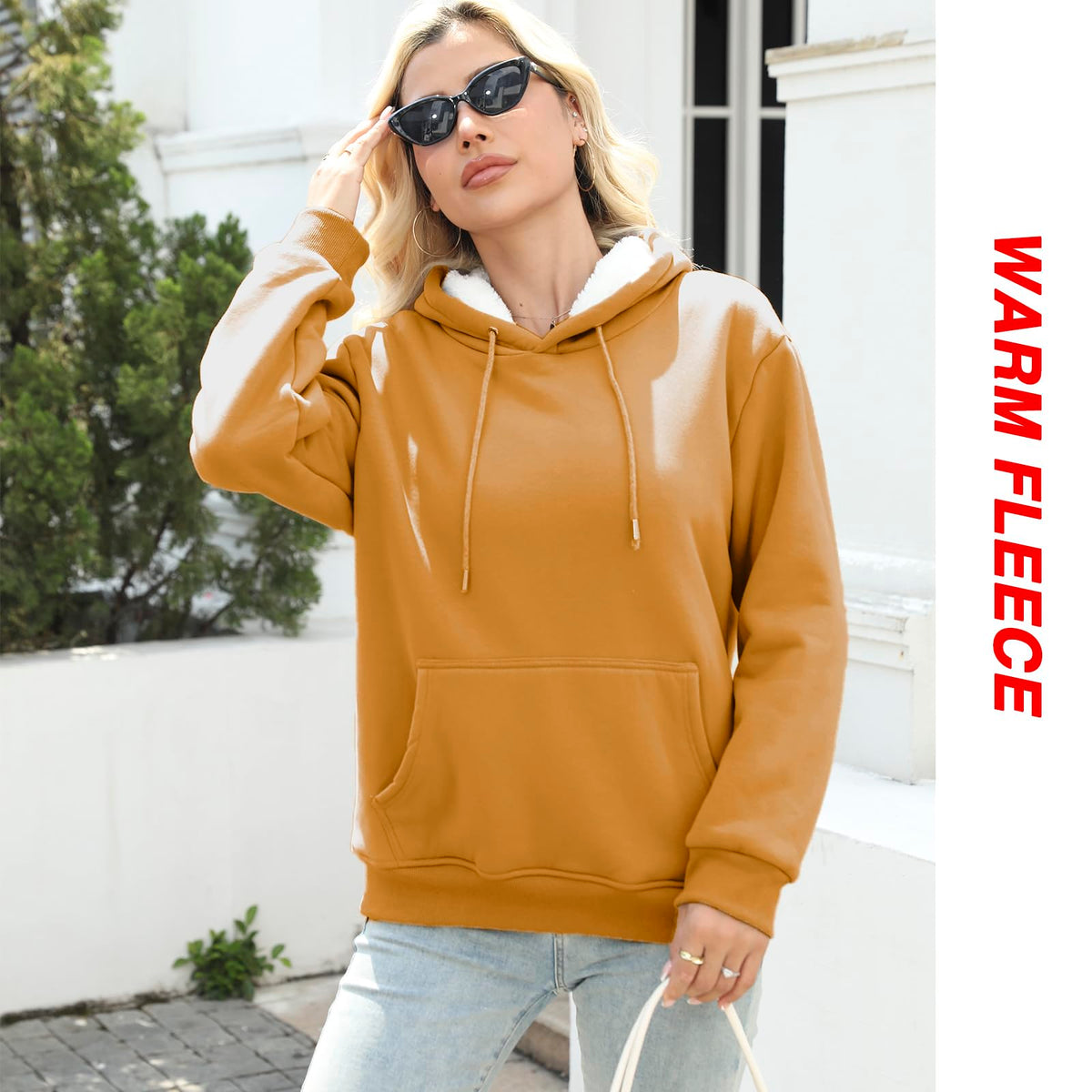 Women's Sherpa Lined Hoodie, Warm Fleece Pullover Sweatshirt with Pocket