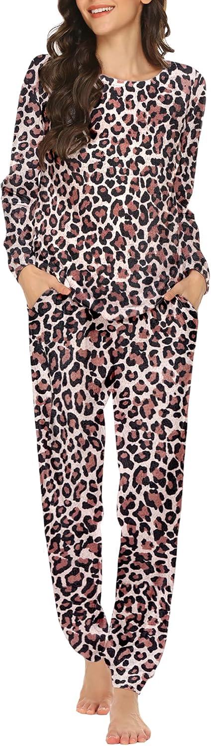 Ekouaer Womens Jogger Pajama Sets Long Sleeve Sleepwear Lounge Sets XS-XXL