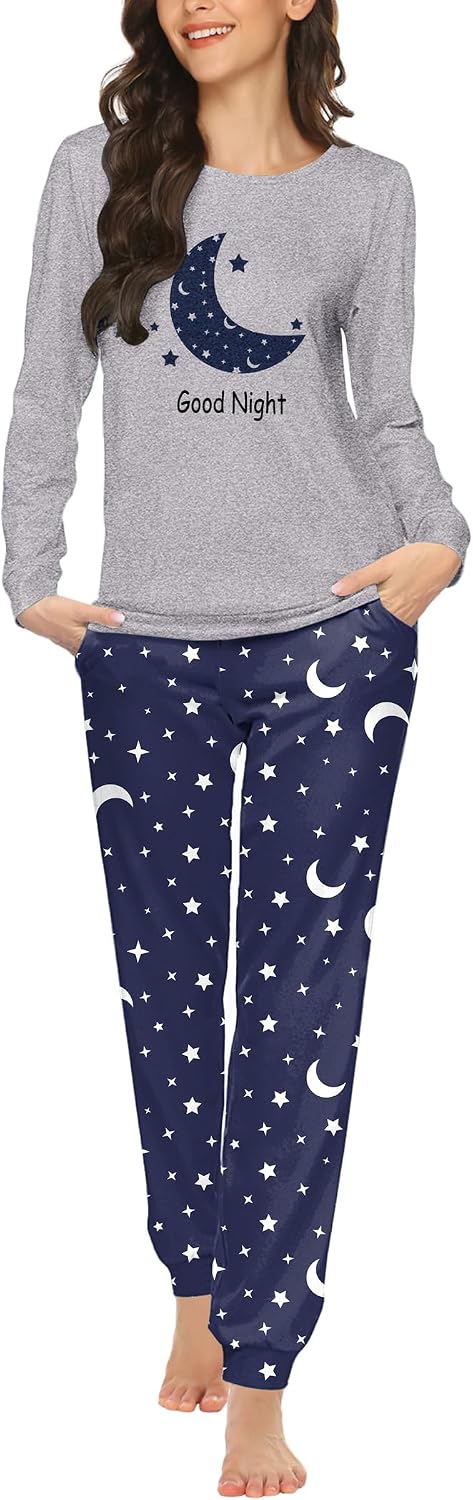 Ekouaer Womens Jogger Pajama Sets Long Sleeve Sleepwear Lounge Sets XS-XXL