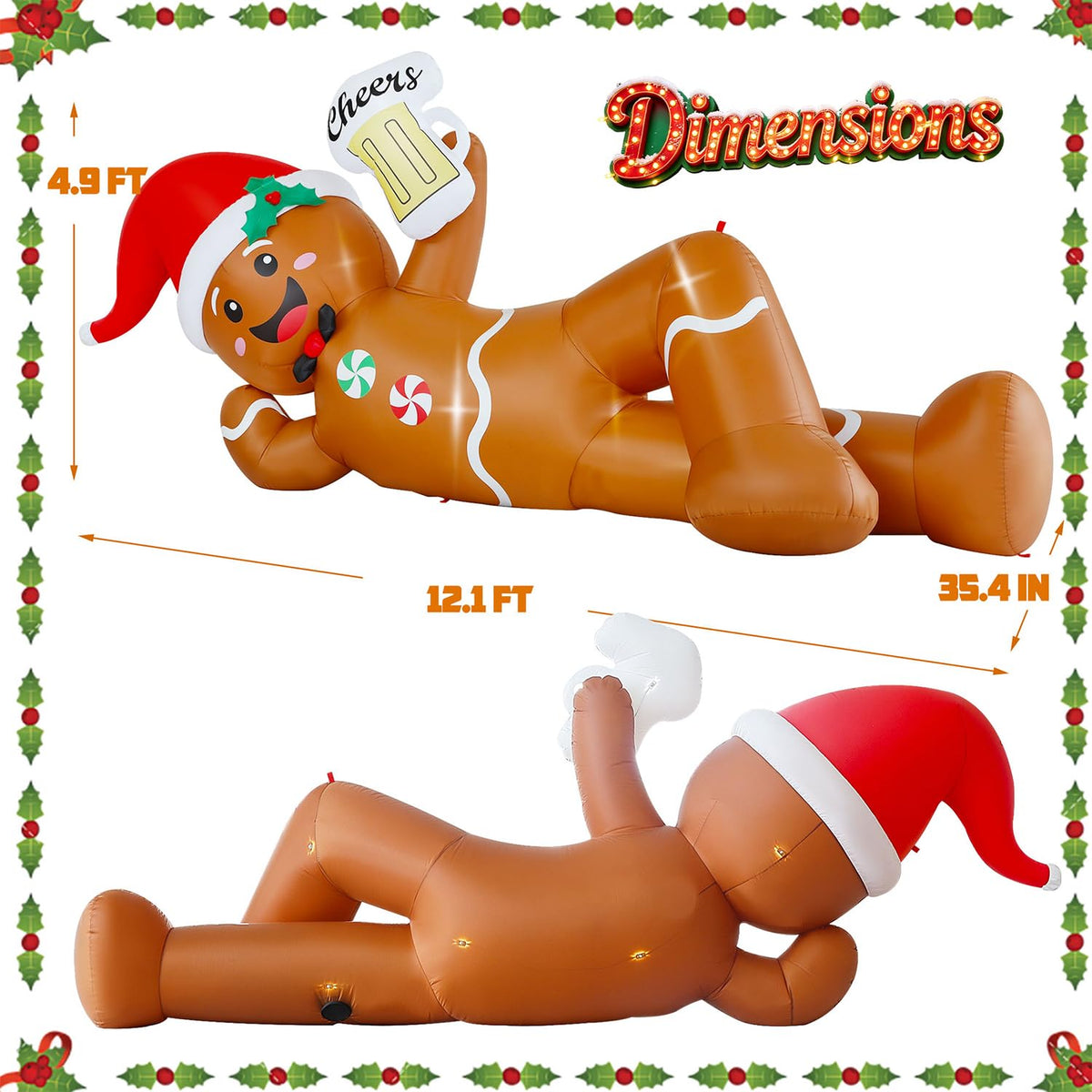 Juegoal Christmas Inflatables Outdoor Decorations, 12FT Long Inflatable Xmas Santa Claus, Lighted Blow Up Giant Lying Santa with Built in LED Lights, Light Up Holiday Winter Lawn Yard Garden Decor