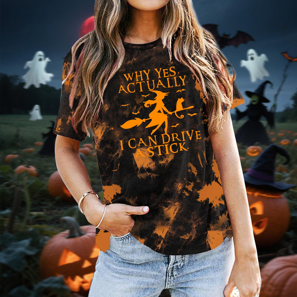 Women Halloween Shirt Why Yes I Can Drive A Stick Tshirt Halloween Witch Sarcastic Tee Tops