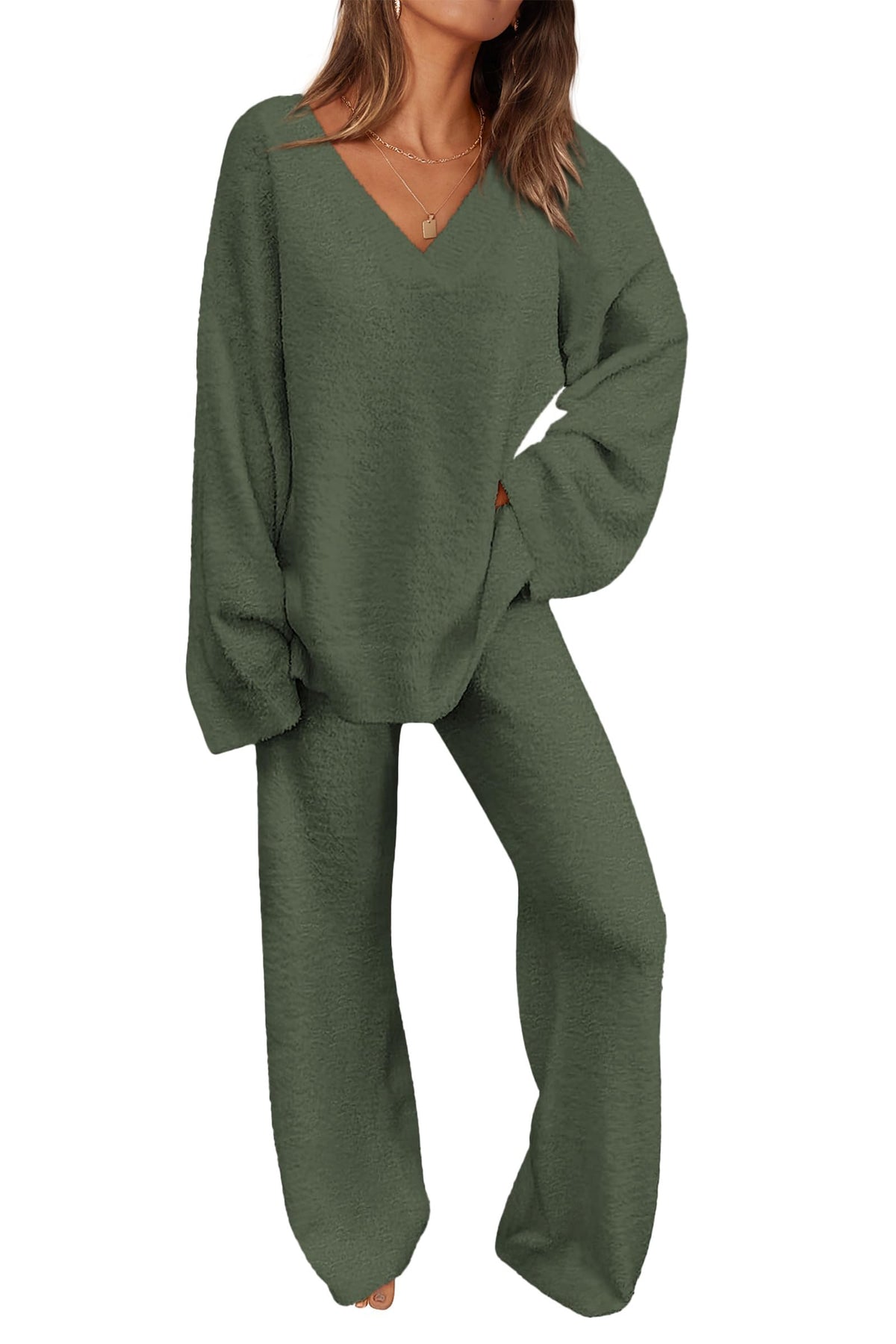 PRETTYGARDEN Lounge Sets for Women Fall 2 Piece Fuzzy Sweater Pajama Set