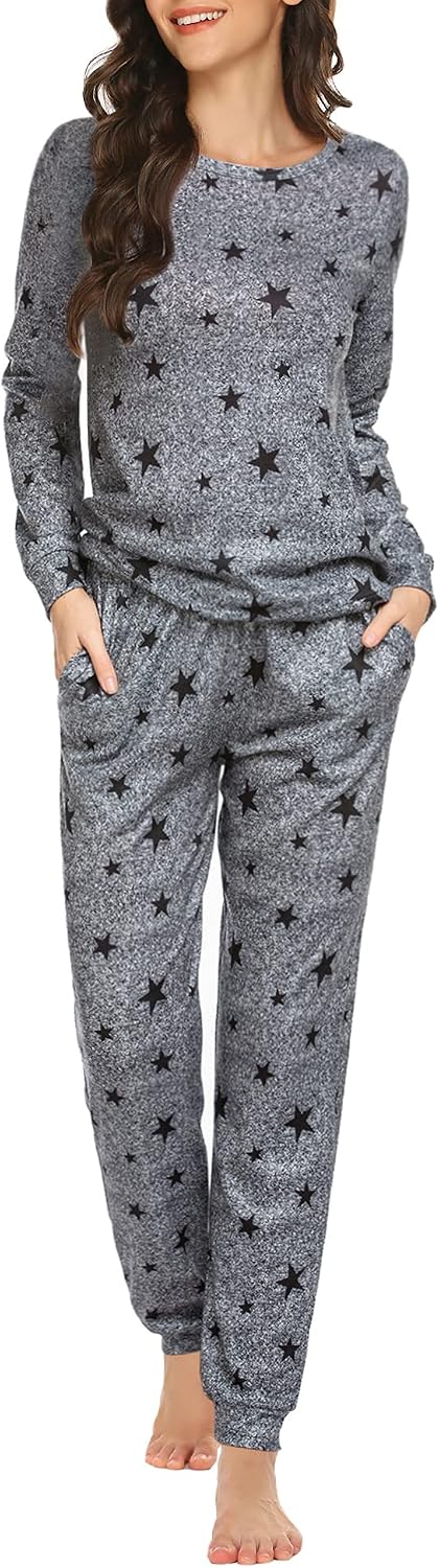 Ekouaer Womens Jogger Pajama Sets Long Sleeve Sleepwear Lounge Sets XS-XXL