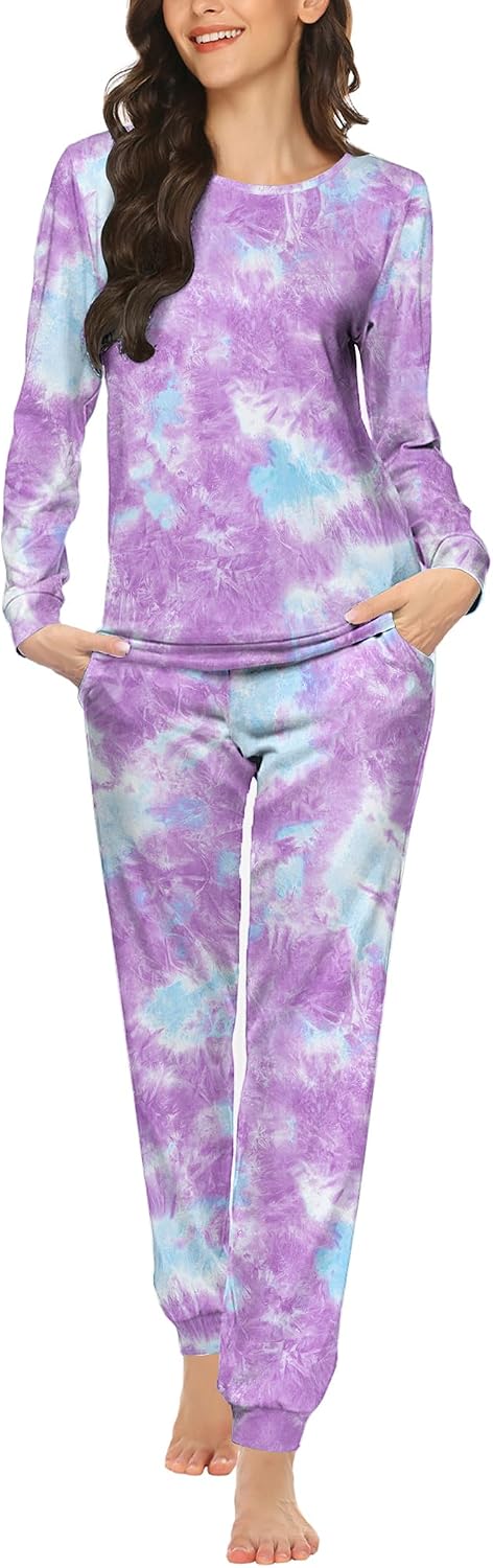 Ekouaer Womens Jogger Pajama Sets Long Sleeve Sleepwear Lounge Sets XS-XXL