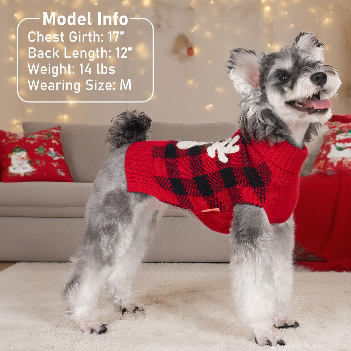 KYEESE Dog Christmas Sweater for Medium Large Dogs, Buffalo Plaid Reindeer