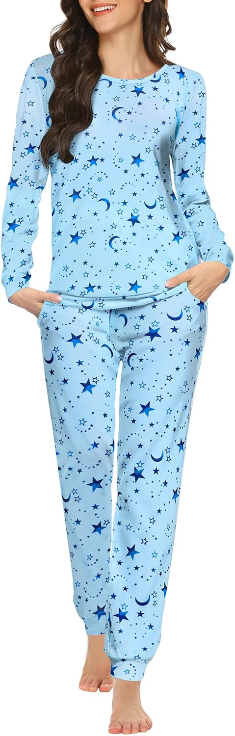 Ekouaer Womens Jogger Pajama Sets Long Sleeve Sleepwear Lounge Sets XS-XXL