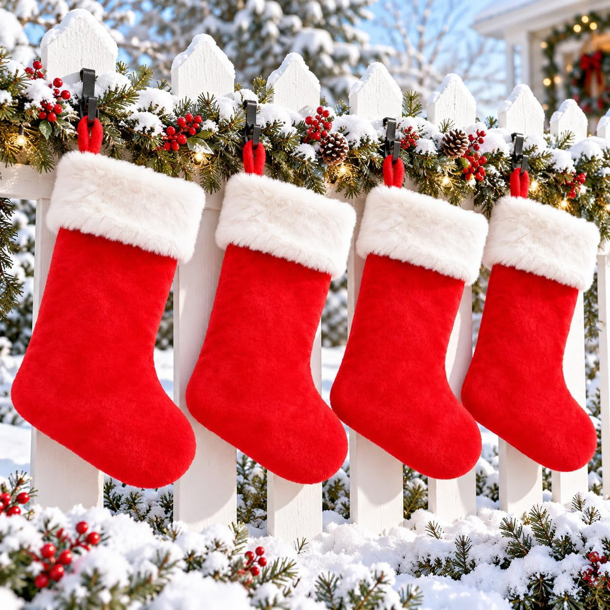 6 Pack Christmas Stockings18 Large Red Plush Christmas Stockings with White Faux Fur Cuff, Soft Thick Xmas Hanging Stockings for Fireplace Mantel, Family Holiday Decorations