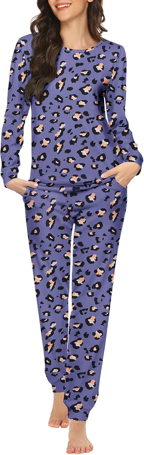Ekouaer Womens Jogger Pajama Sets Long Sleeve Sleepwear Lounge Sets XS-XXL