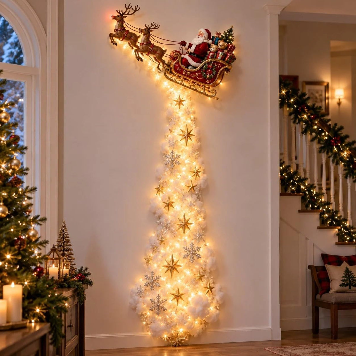 Christmas Magic Trail Wall Light -3D LED Glowing Christmas Scene Wall Decoration, Santa Sleigh Reindeer Hanging Decoration Indoor Holiday Decor for Living Room, Festive Xmas Gift，Train