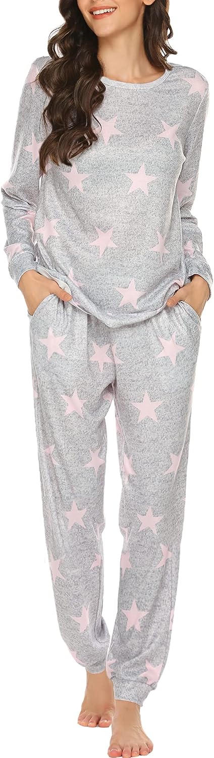 Ekouaer Womens Jogger Pajama Sets Long Sleeve Sleepwear Lounge Sets XS-XXL