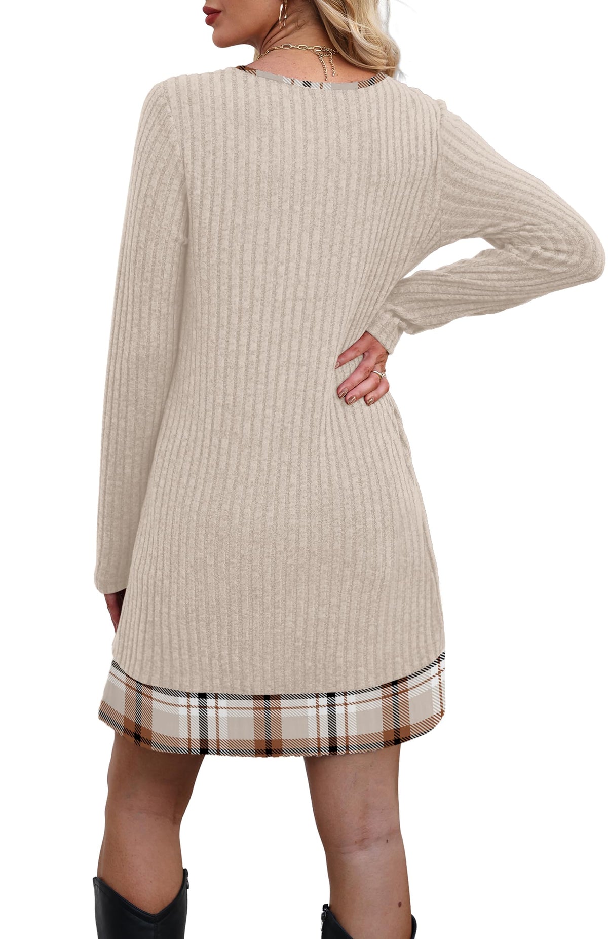 OFEEFAN Fall Dresses for Women 2026 Long Sleeve Sweater Dress Color Block