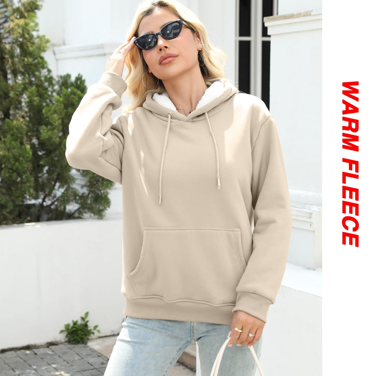 Women's Sherpa Lined Hoodie, Warm Fleece Pullover Sweatshirt with Pocket