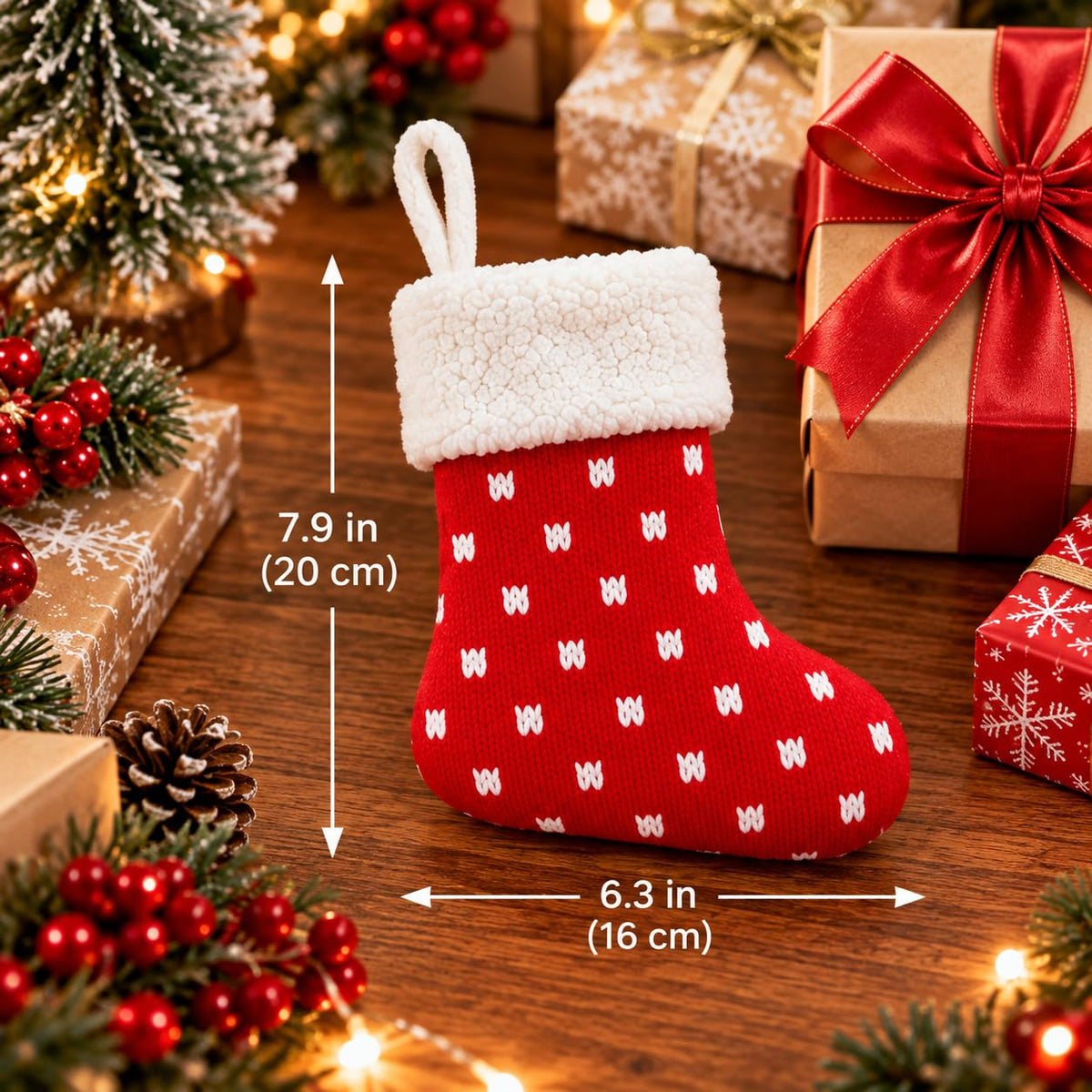 6 Pack Christmas Stockings18 Large Red Plush Christmas Stockings with White Faux Fur Cuff, Soft Thick Xmas Hanging Stockings for Fireplace Mantel, Family Holiday Decorations