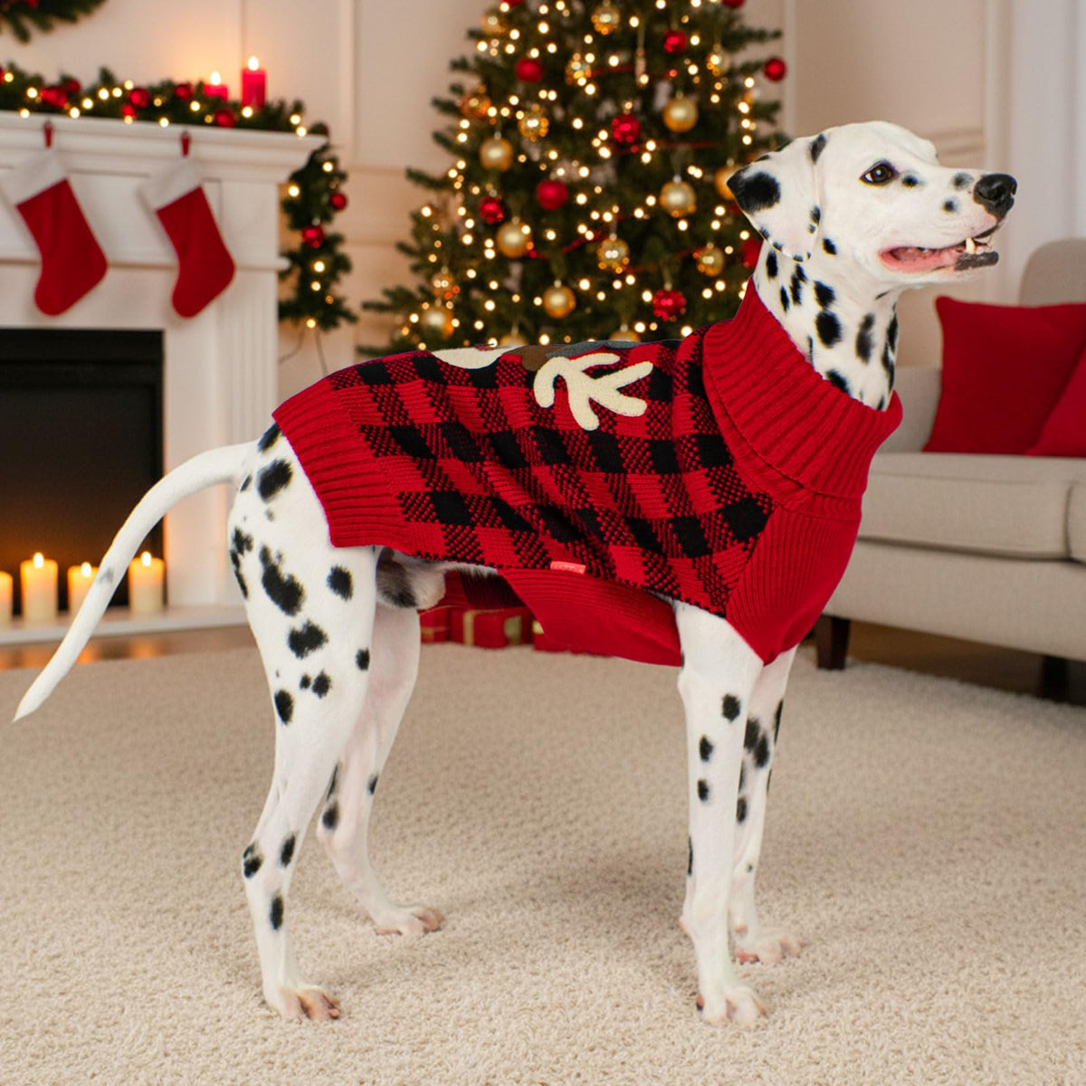 KYEESE Dog Christmas Sweater for Medium Large Dogs, Buffalo Plaid Reindeer