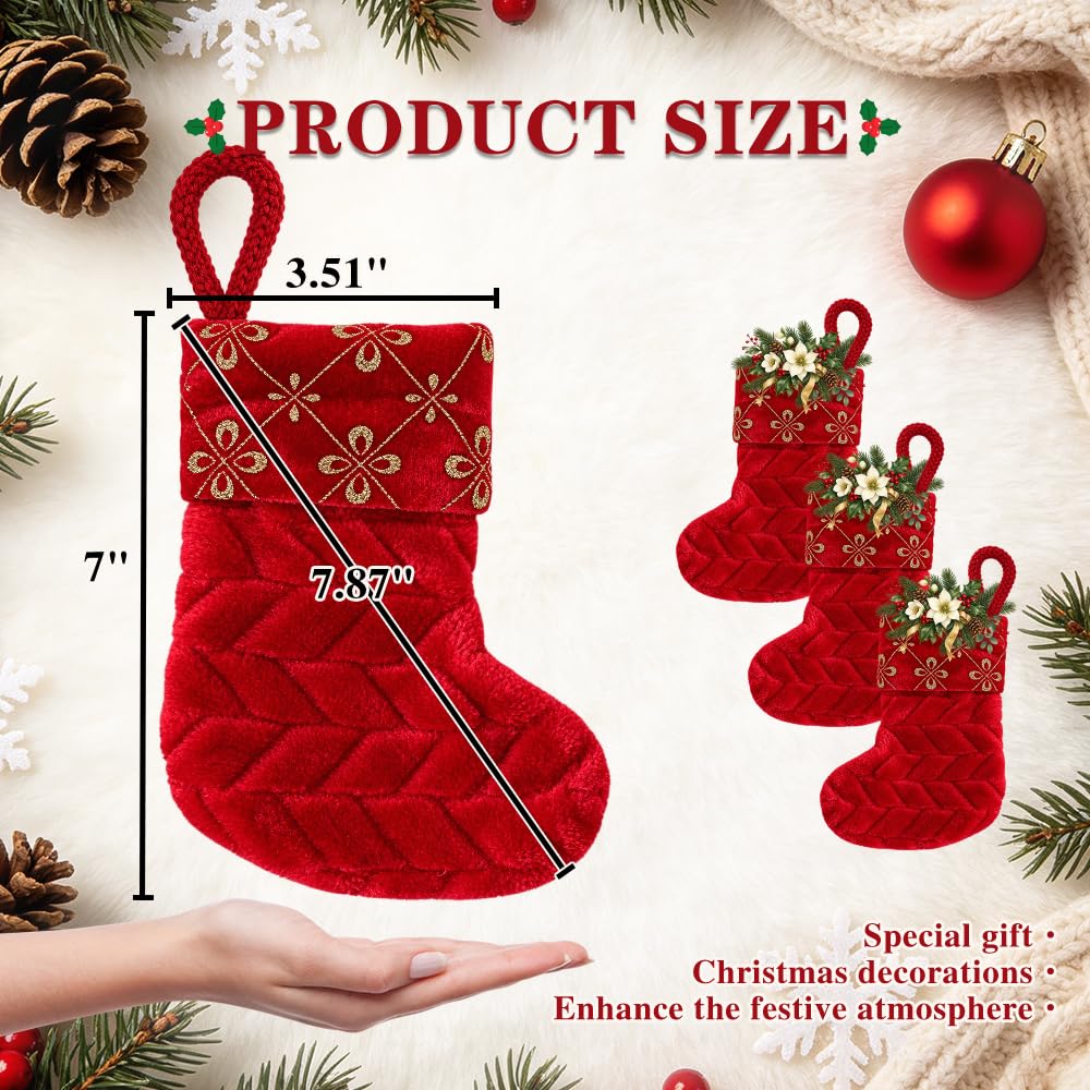 6 Pack Christmas Stockings18 Large Red Plush Christmas Stockings with White Faux Fur Cuff, Soft Thick Xmas Hanging Stockings for Fireplace Mantel, Family Holiday Decorations