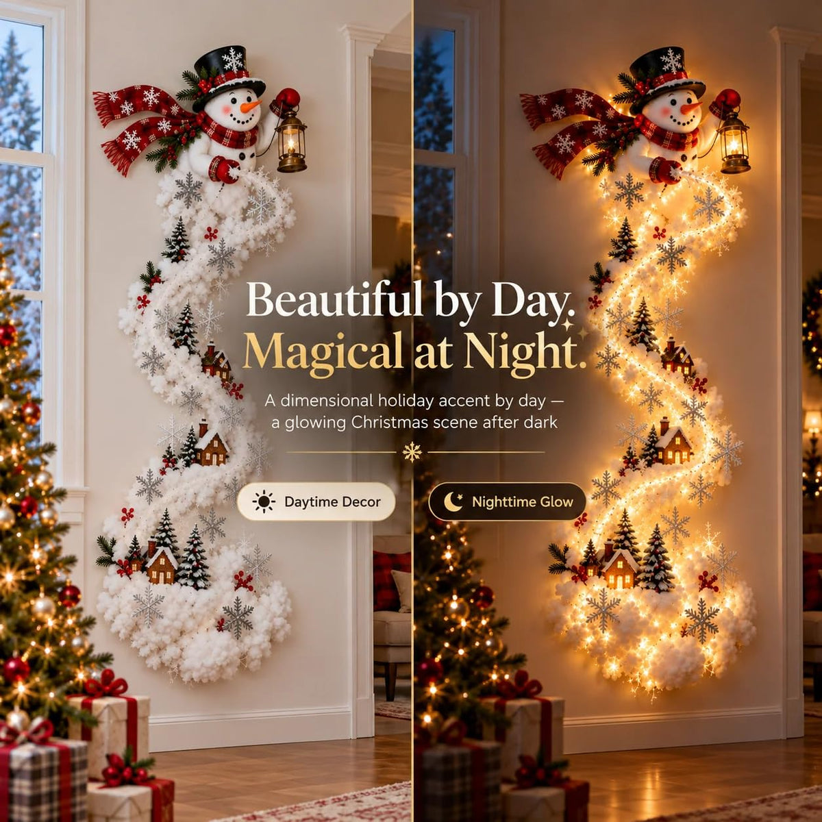 Christmas Magic Trail Wall Light -3D LED Glowing Christmas Scene Wall Decoration, Santa Sleigh Reindeer Hanging Decoration Indoor Holiday Decor for Living Room, Festive Xmas Gift，Train