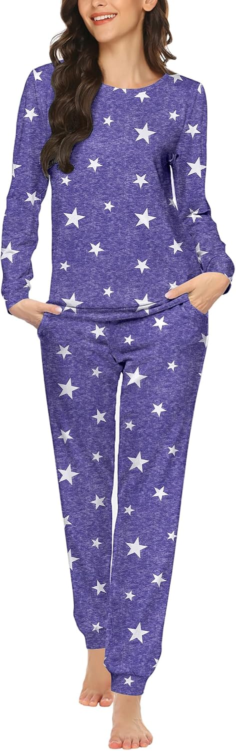 Ekouaer Womens Jogger Pajama Sets Long Sleeve Sleepwear Lounge Sets XS-XXL
