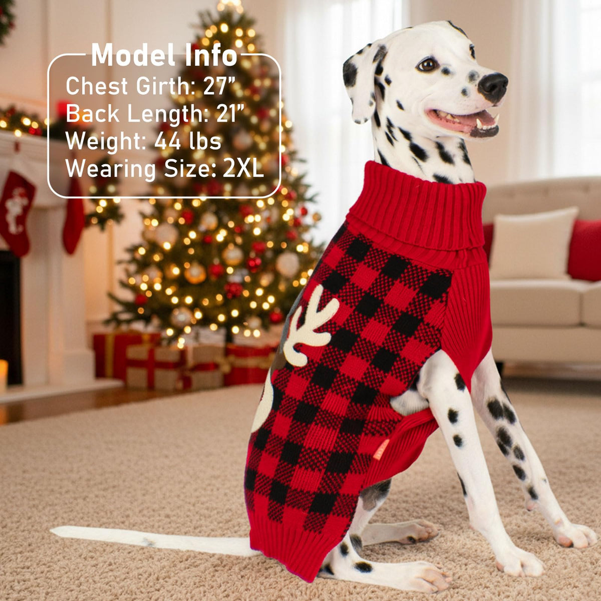KYEESE Dog Christmas Sweater for Medium Large Dogs, Buffalo Plaid Reindeer